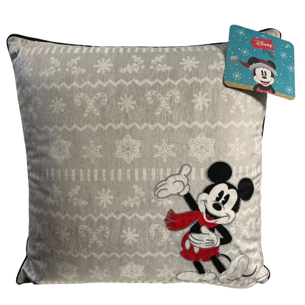 Disney Holiday Decor Pillow Mickey Mouse Poly Velvet Plush Scarf Snowflake New